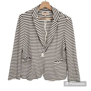 philosophy ponte notched collar black white striped nautical blazer Large button